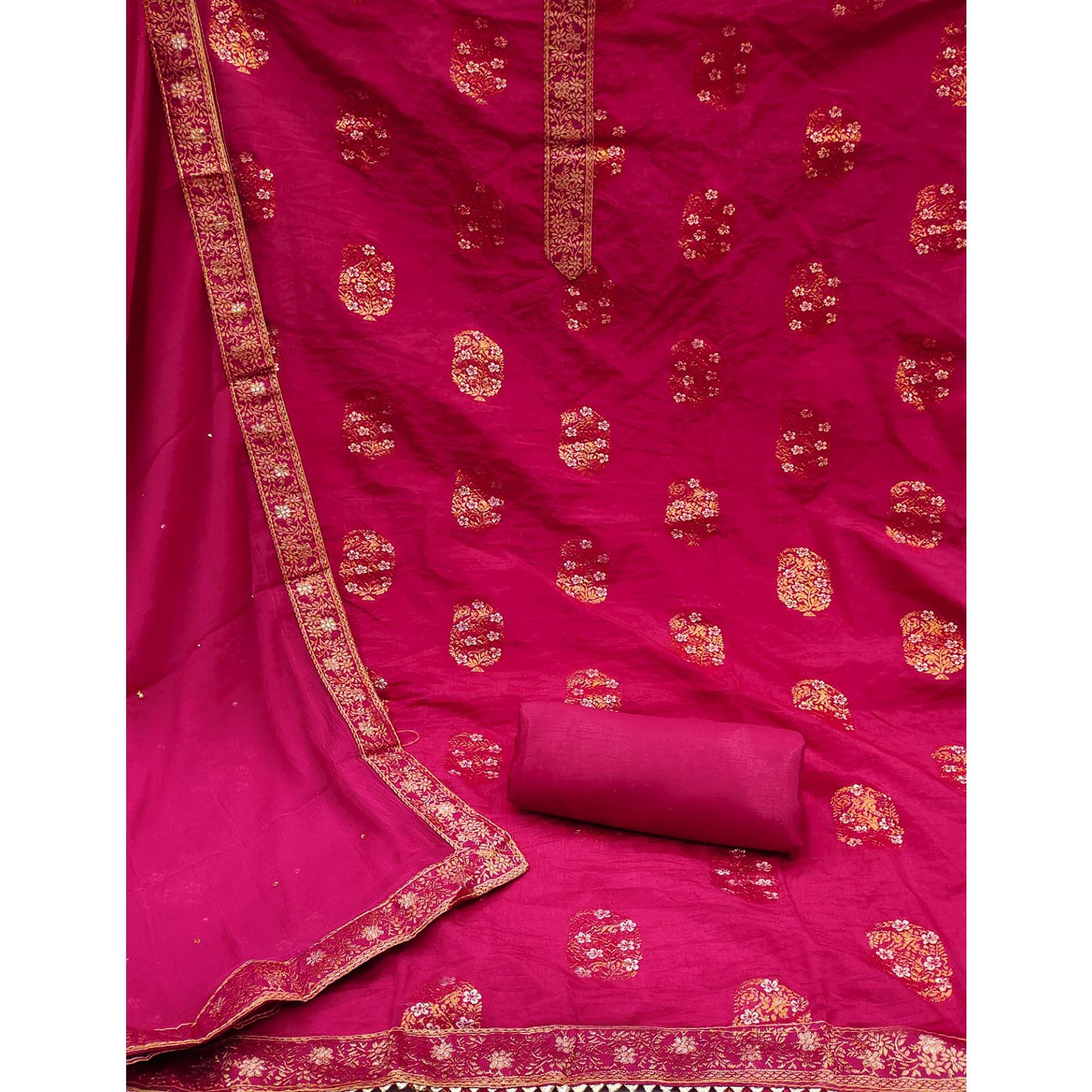 Pink Woven Dola Silk Dress Material - Peachmode