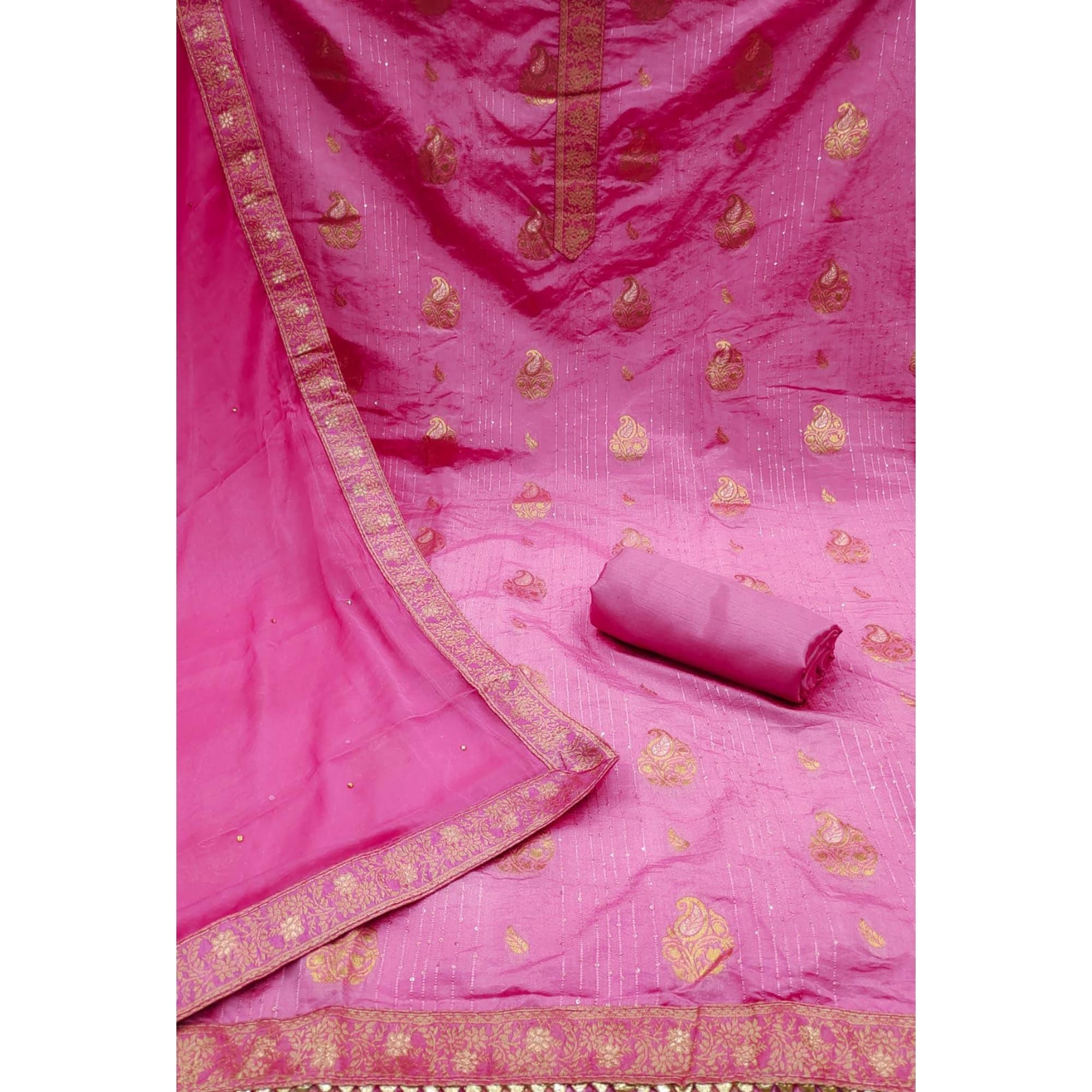 Pink Woven Dola Silk Dress Material - Peachmode