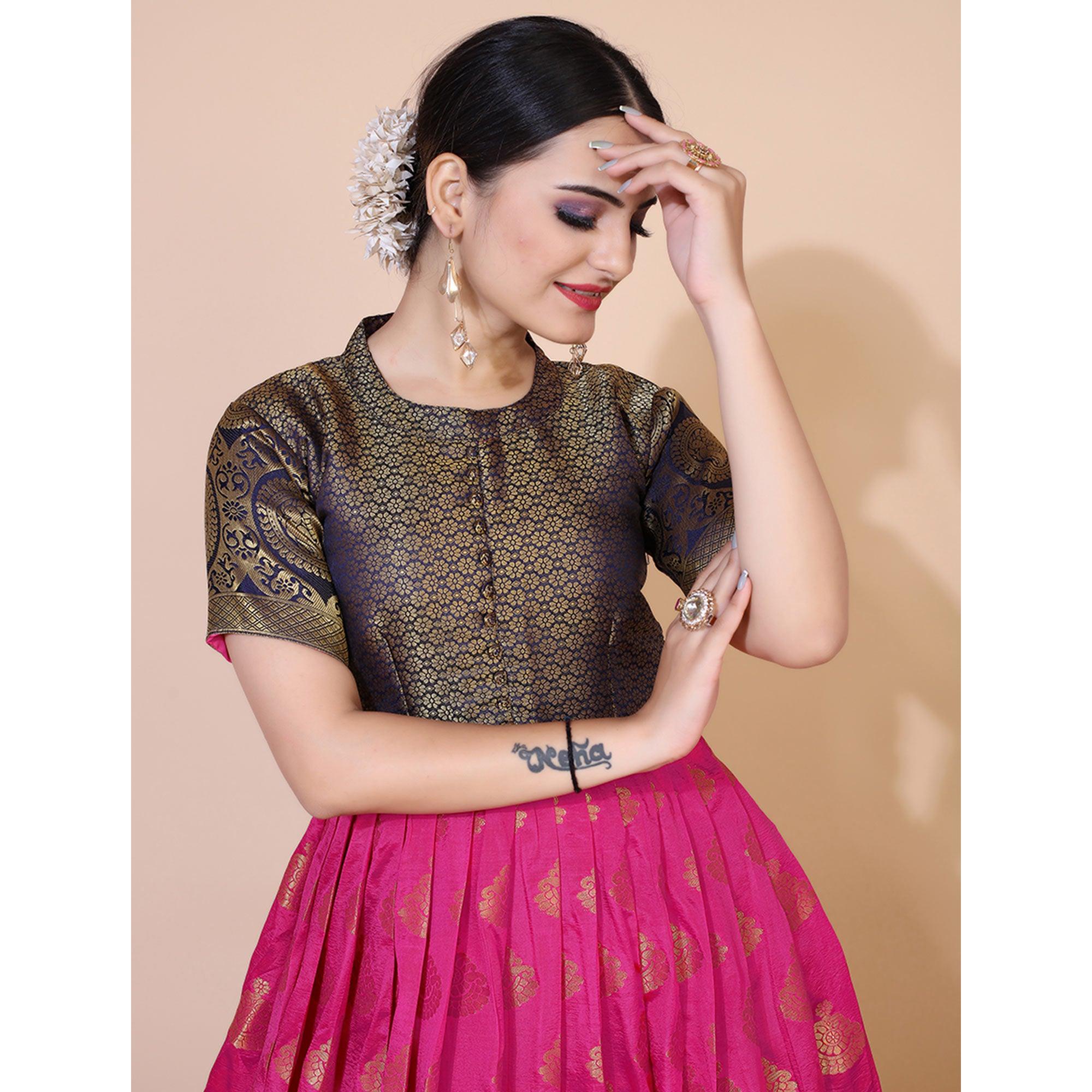 Pink Woven Jacquard Anarkali Style Gown - Peachmode