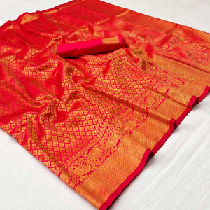 Pink Woven Jacquard Saree - Peachmode