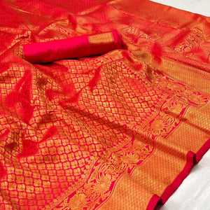 Pink Woven Jacquard Saree - Peachmode