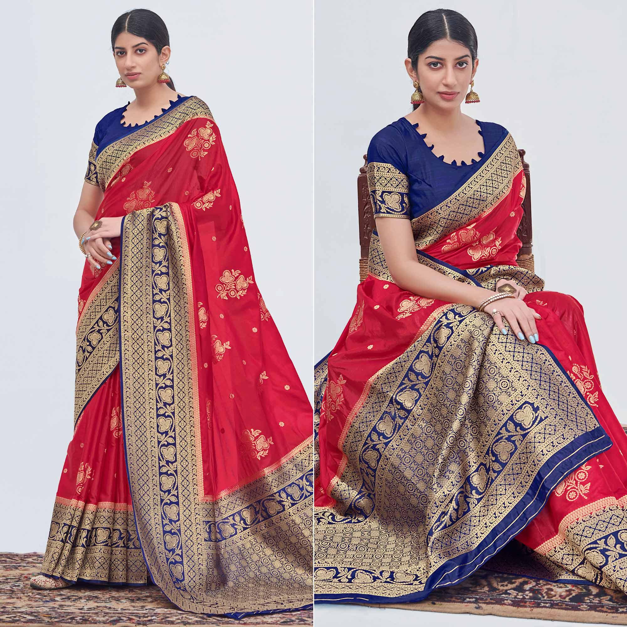 Pink Woven Organza Saree - Peachmode