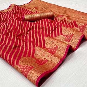 Pink Woven Organza Saree - Peachmode