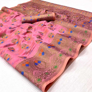 Pink Woven Organza Saree - Peachmode
