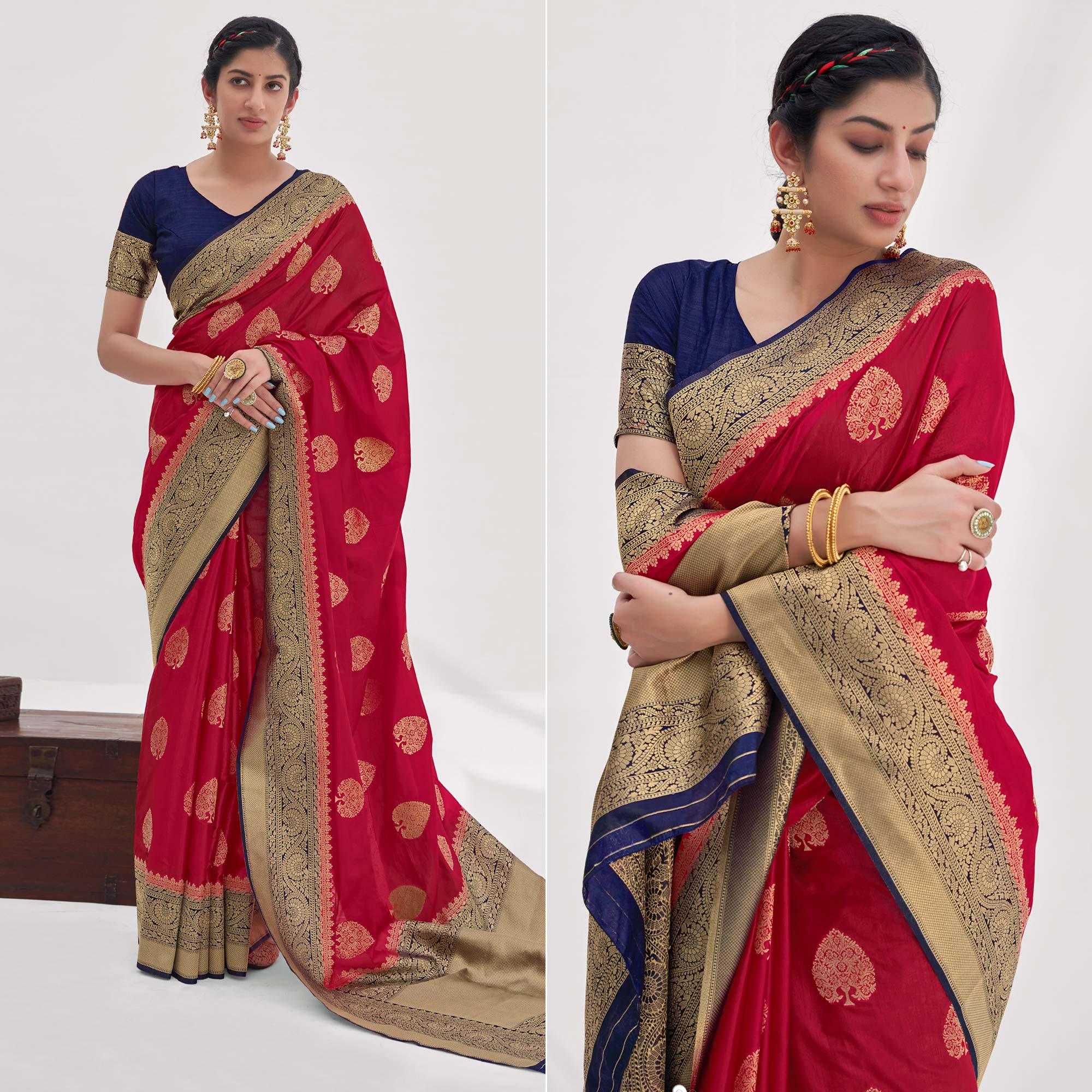 Pink Woven Organza Saree - Peachmode
