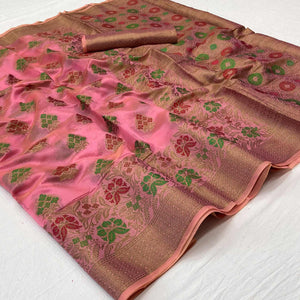 Pink Woven Organza Saree - Peachmode