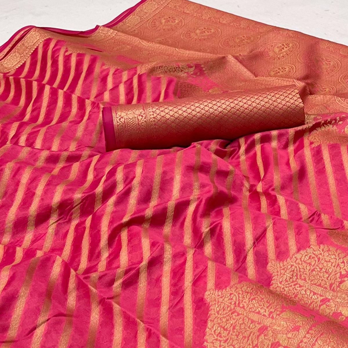 Pink Woven Organza Saree - Peachmode