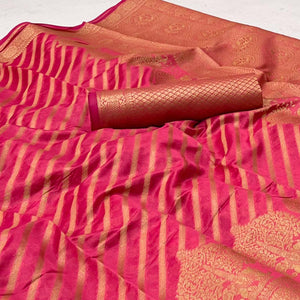 Pink Woven Organza Saree - Peachmode