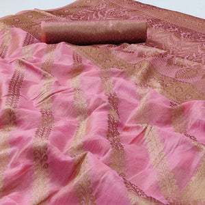 Pink Woven Organza Saree - Peachmode