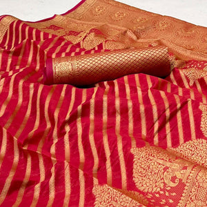 Pink Woven Organza Saree - Peachmode