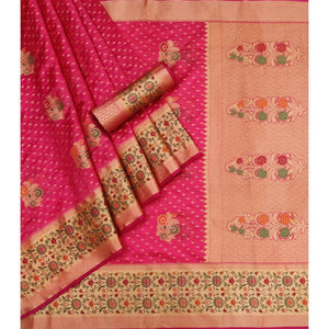 Pink Woven Organza Saree - Peachmode