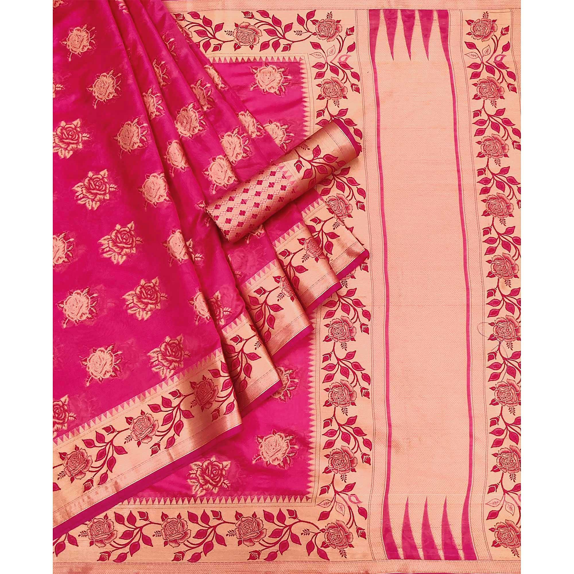 Pink Woven Organza Saree - Peachmode