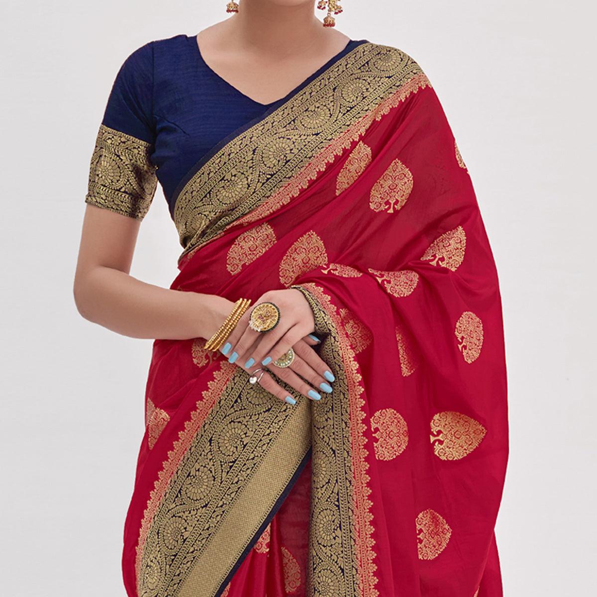 Pink Woven Organza Saree - Peachmode