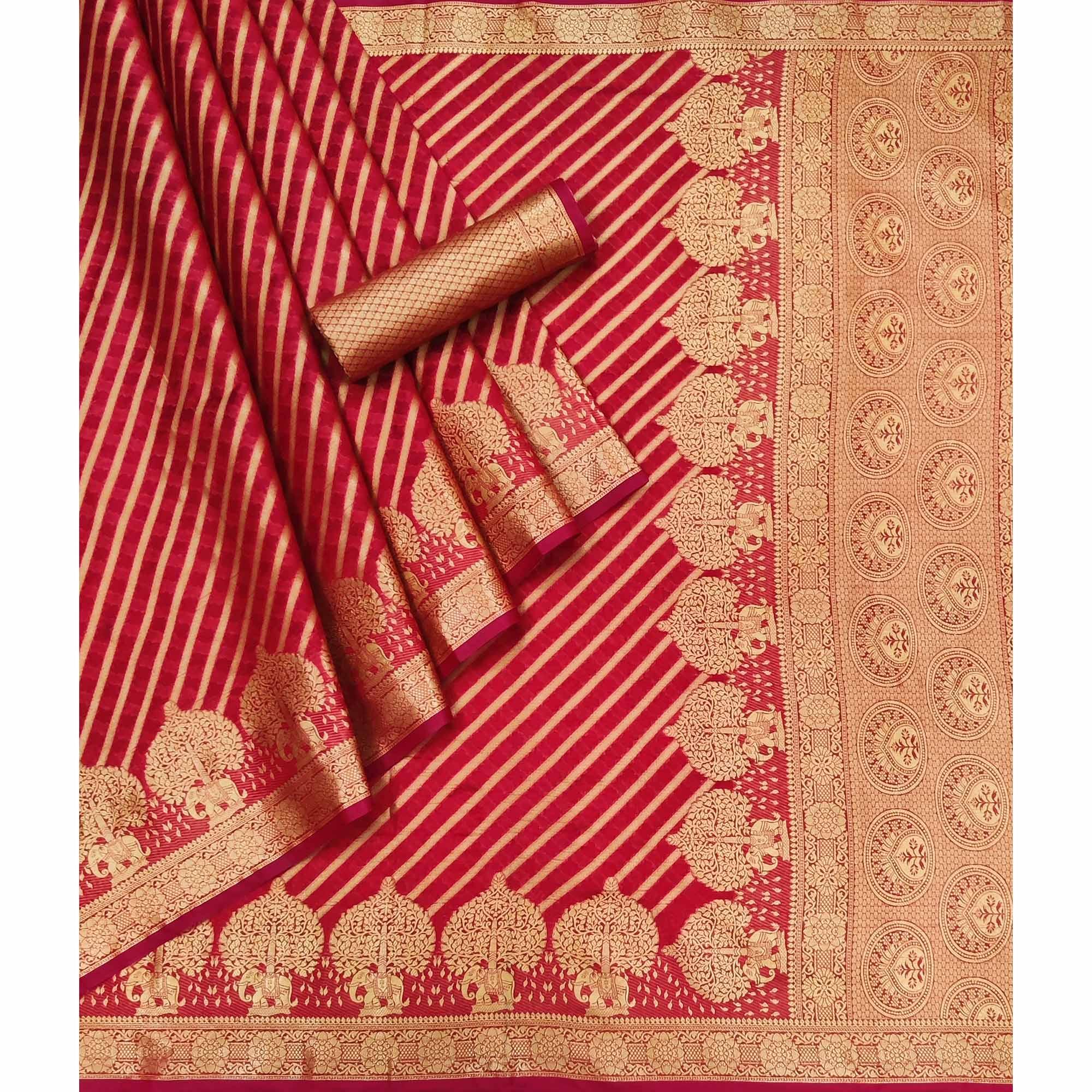 Pink Woven Organza Saree - Peachmode
