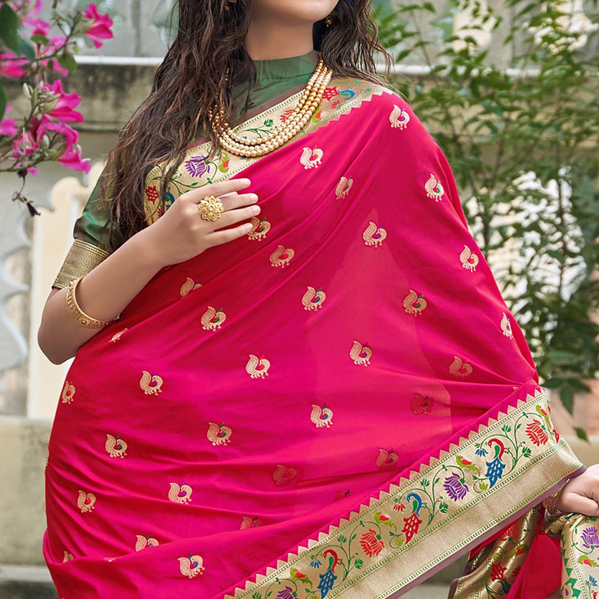 Pink Woven Paithani Saree - Peachmode