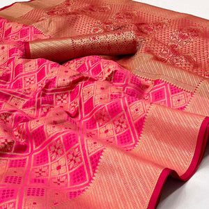 Pink Woven Patola Art Silk Saree - Peachmode