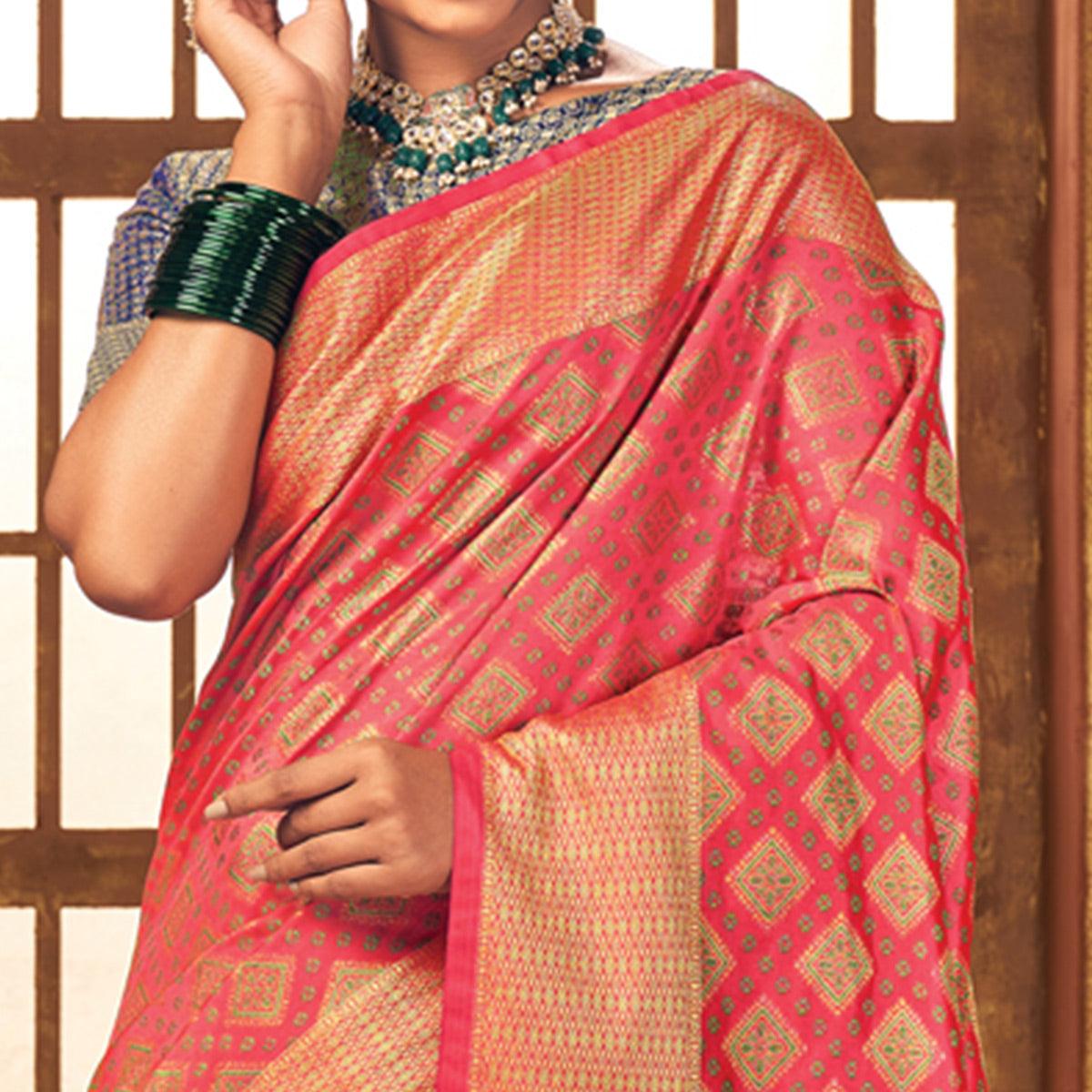 Pink Woven Patola Art Silk Saree - Peachmode