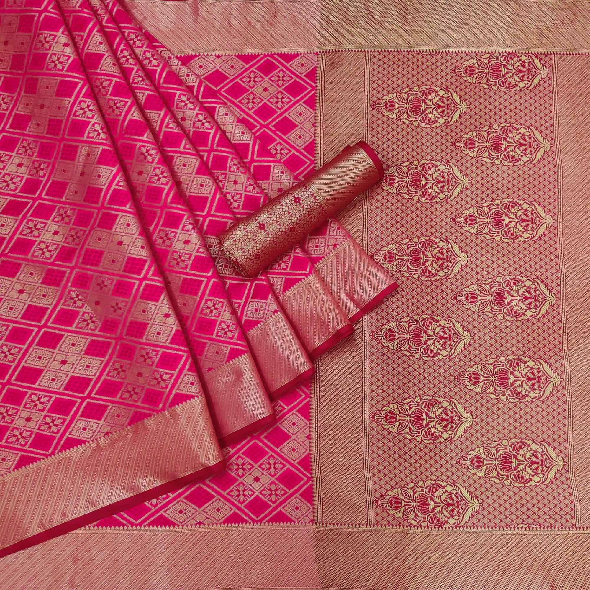 Pink Woven Patola Art Silk Saree - Peachmode