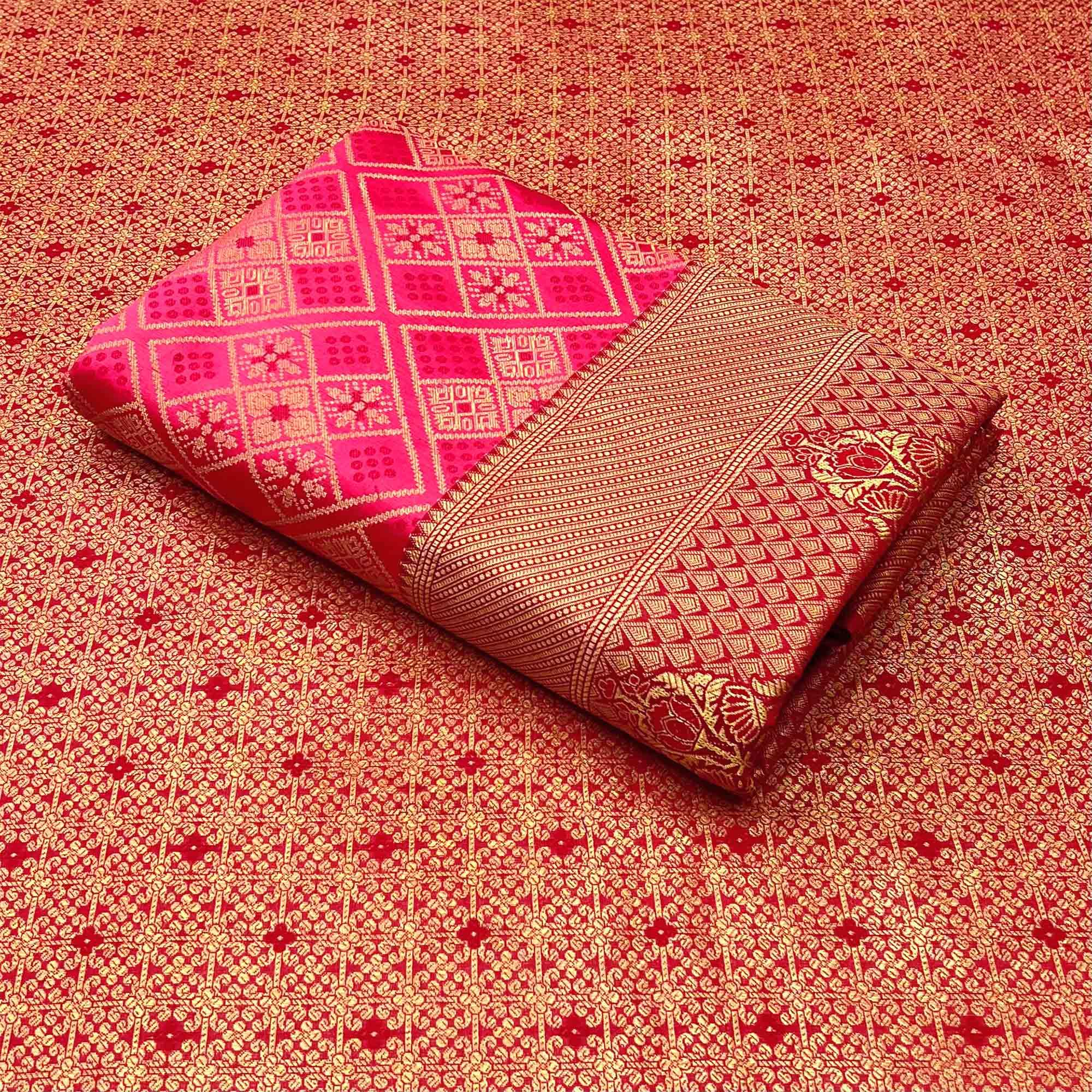 Pink Woven Patola Art Silk Saree - Peachmode
