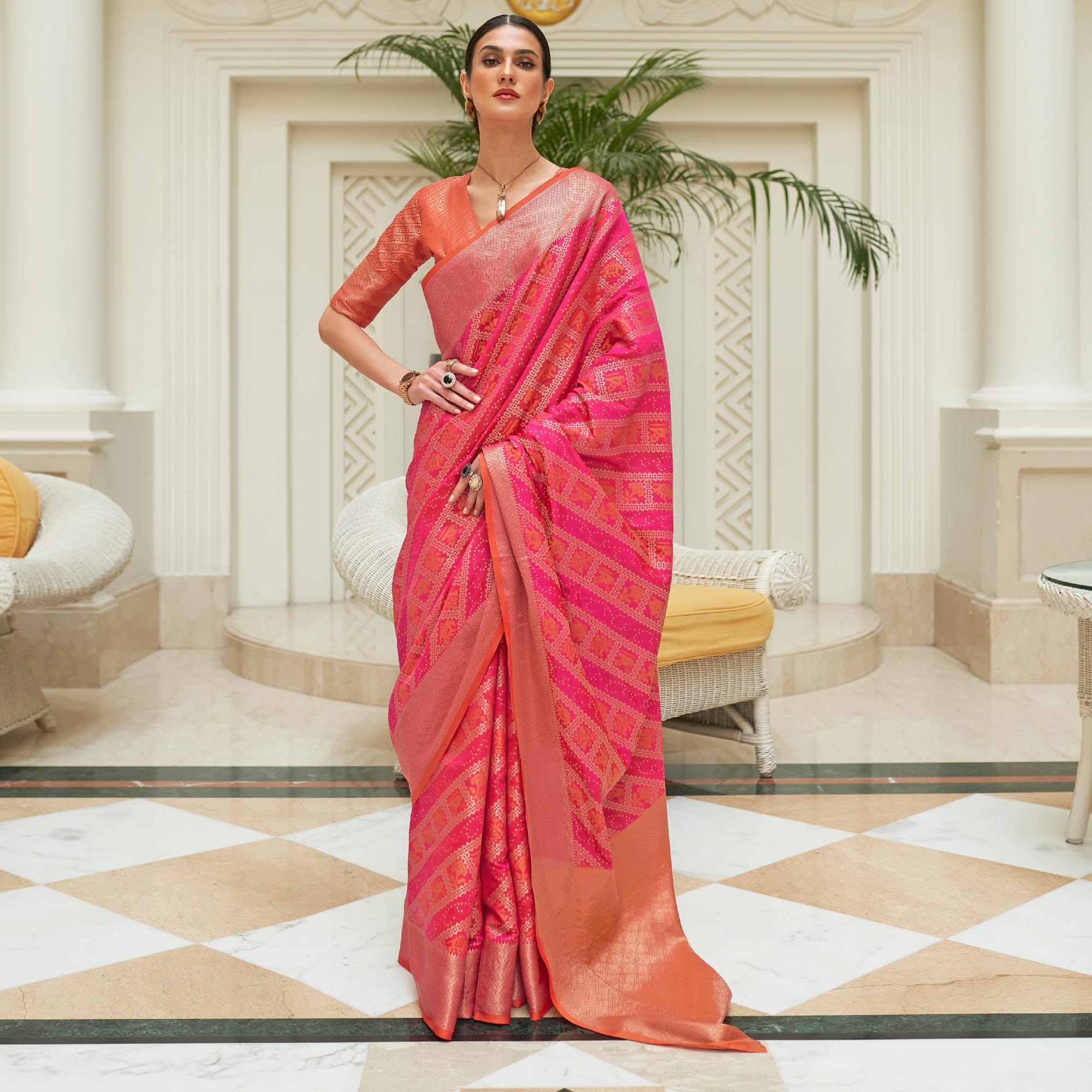 Pink Woven Patola Silk Saree