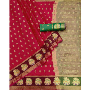Pink Woven Poly Cotton Saree - Peachmode