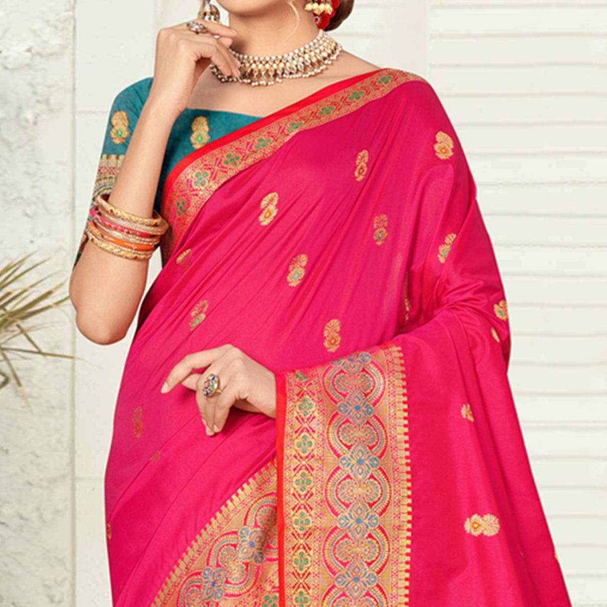 Pink Woven Pure Silk Saree - Peachmode