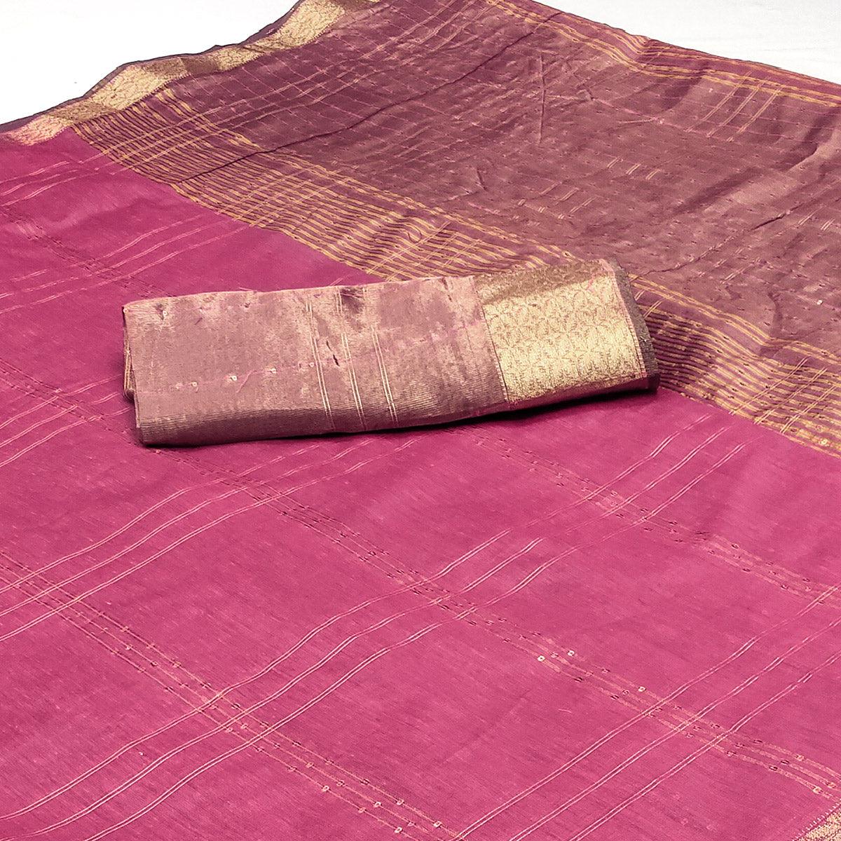 Pink Woven-Sequins Work Chanderi Saree - Peachmode