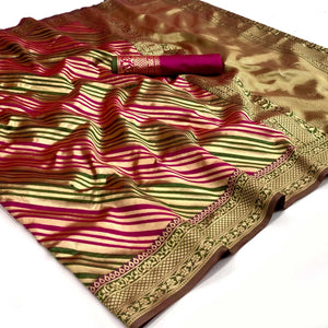 Pink Woven Silk Saree - Peachmode