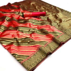 Pink Woven Silk Saree - Peachmode
