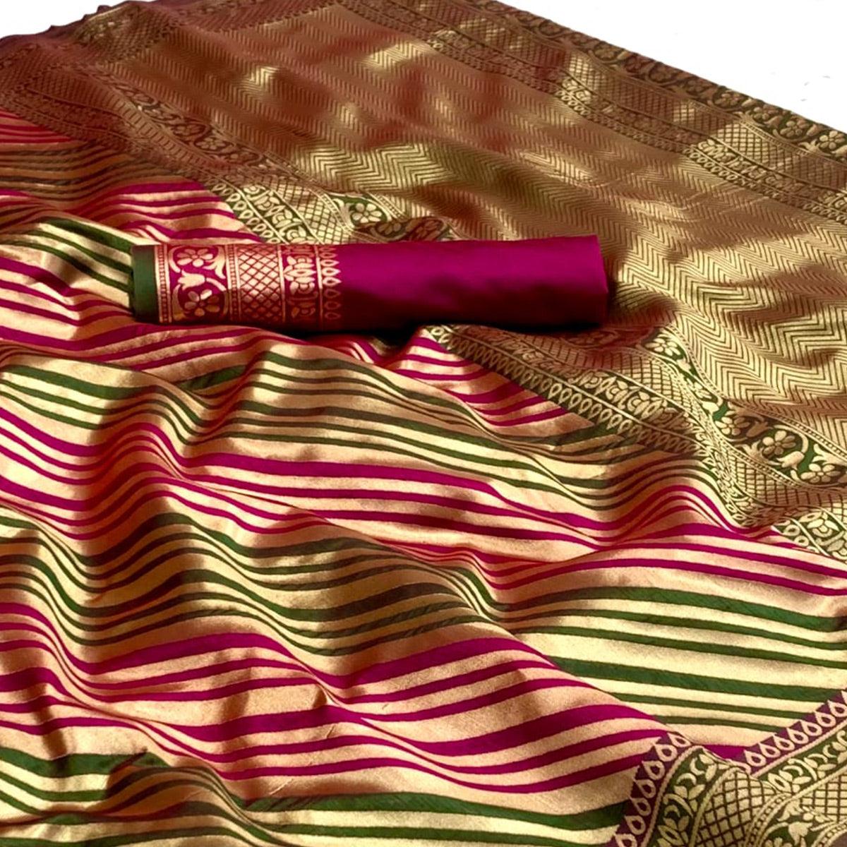 Pink Woven Silk Saree - Peachmode