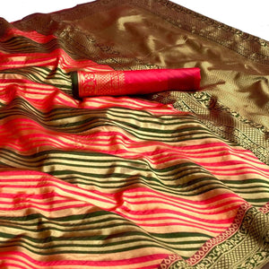 Pink Woven Silk Saree - Peachmode