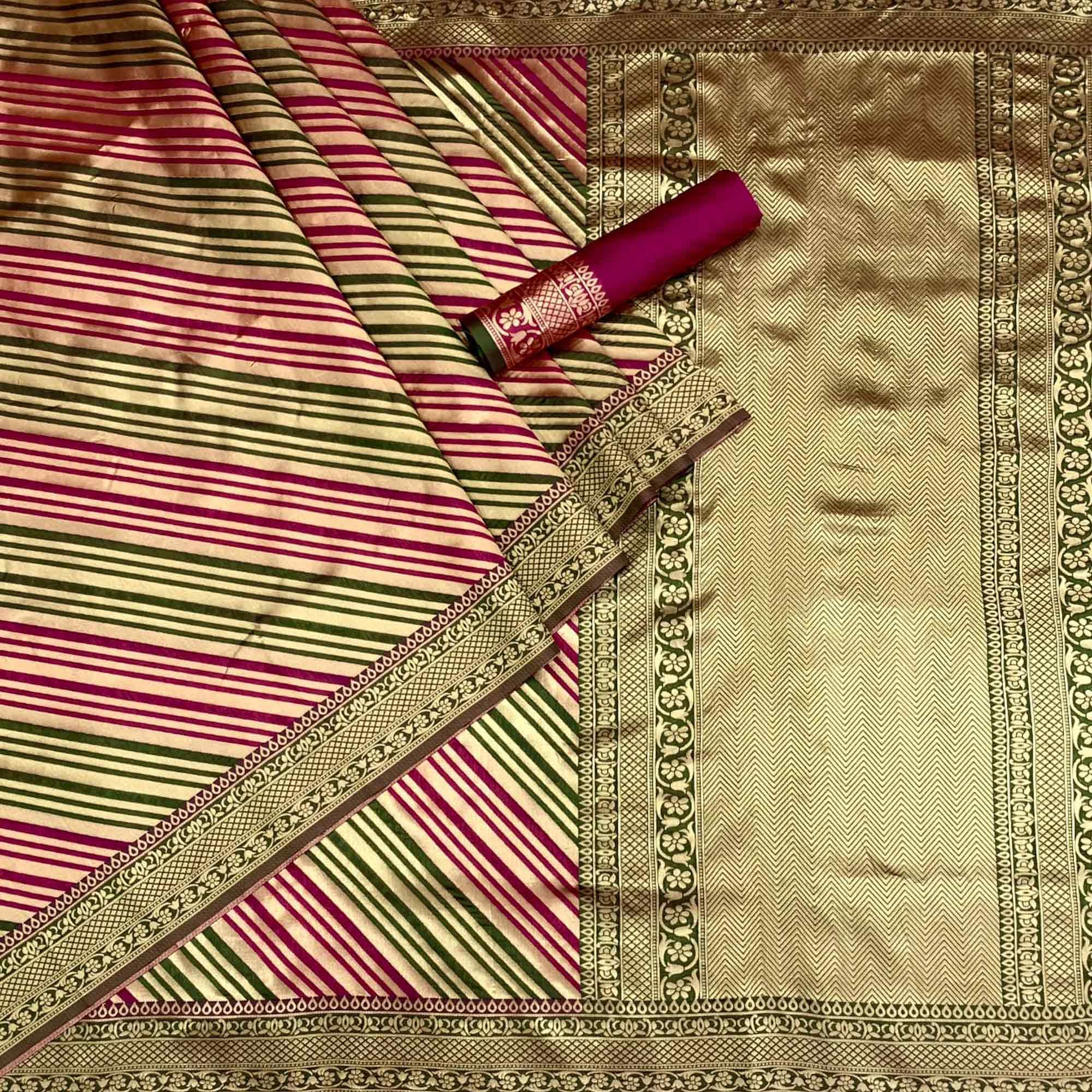 Pink Woven Silk Saree - Peachmode