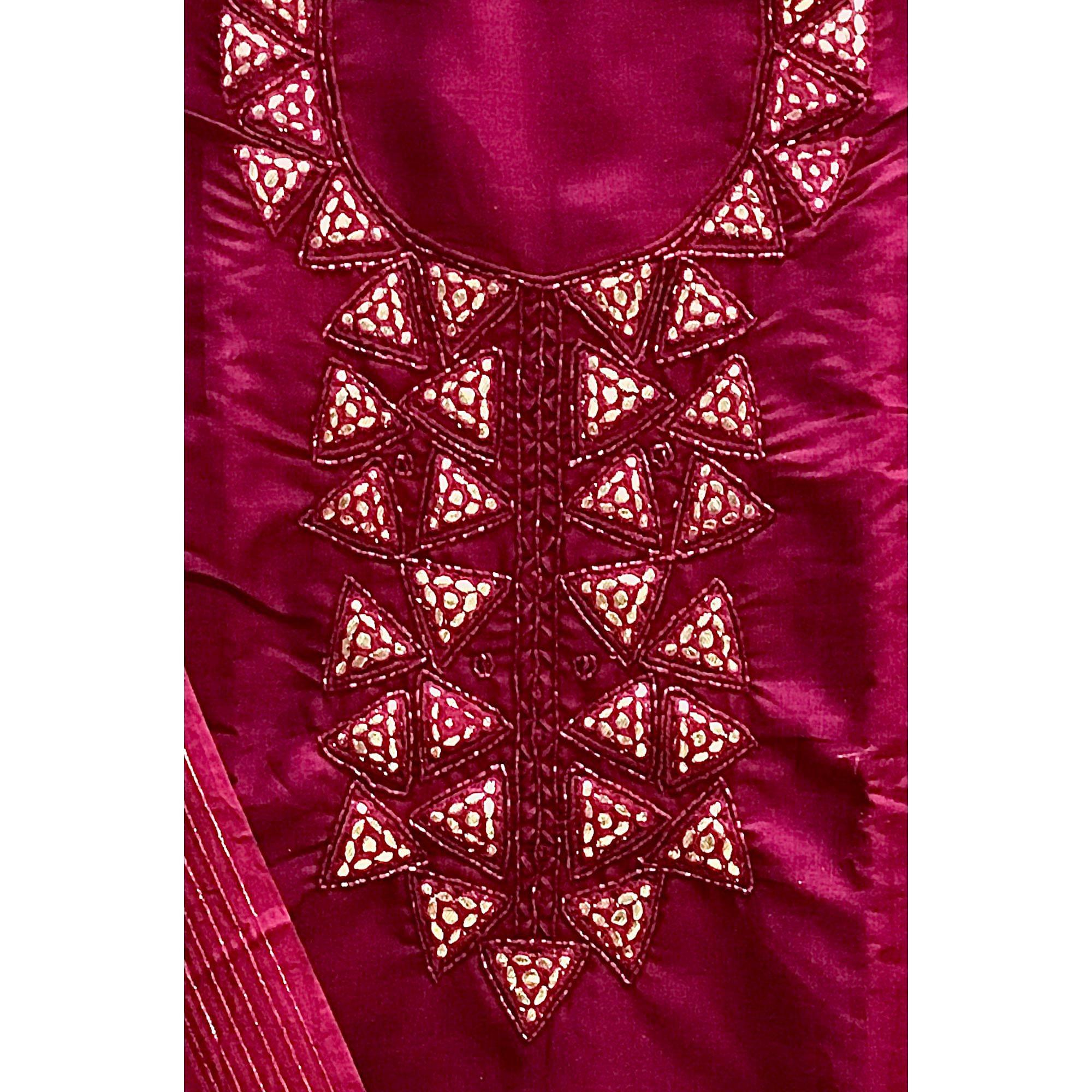 Pink Zardosi Embroidered Cotton Dress Material - Peachmode