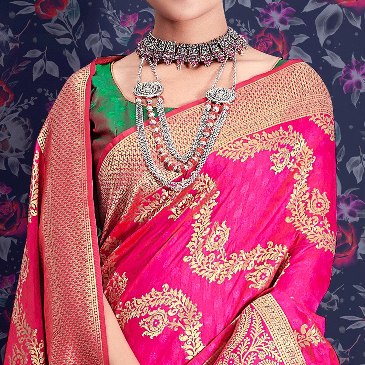 Pink Zari Woven Art Silk Saree - Peachmode