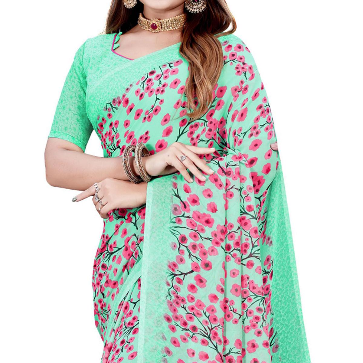 Pista Casual Wear Printed Georgette Saree - Peachmode