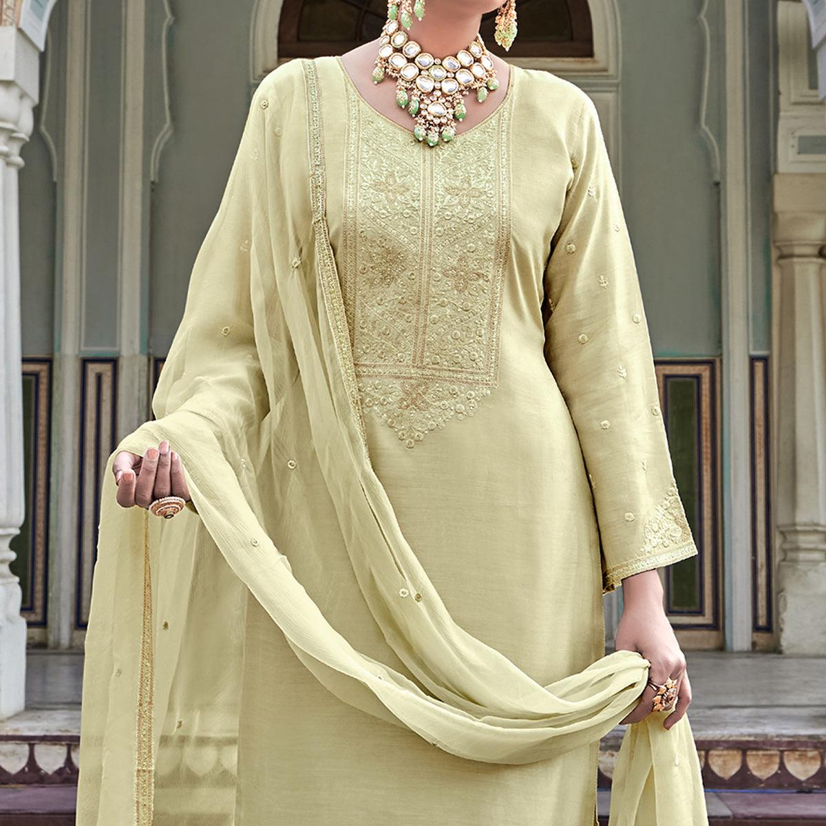 Pista Embroidered Cotton Silk Suit - Peachmode