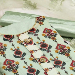 Pista Green Casual Wear Digital Printed Modal Chanderi  Dress Material - Peachmode
