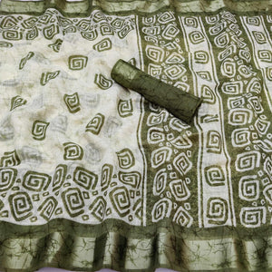 Pista Green Digital Printed Linen Saree - Peachmode