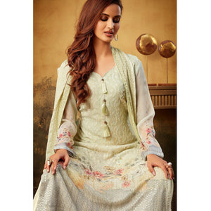 Pista green Embroidered With Digital Printed Georgette Palazzo Suit - Peachmode