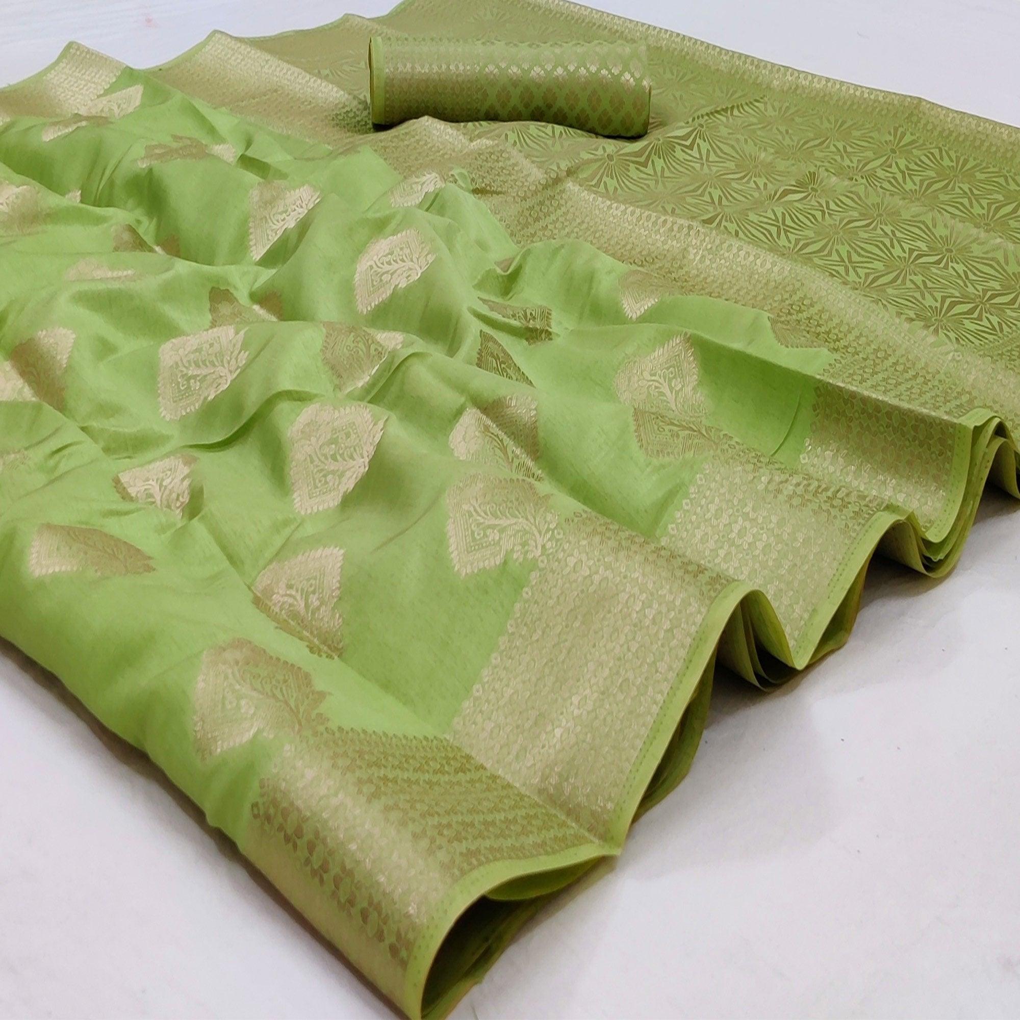 Pista Green Festive Wear Woven Art Silk Saree - Peachmode