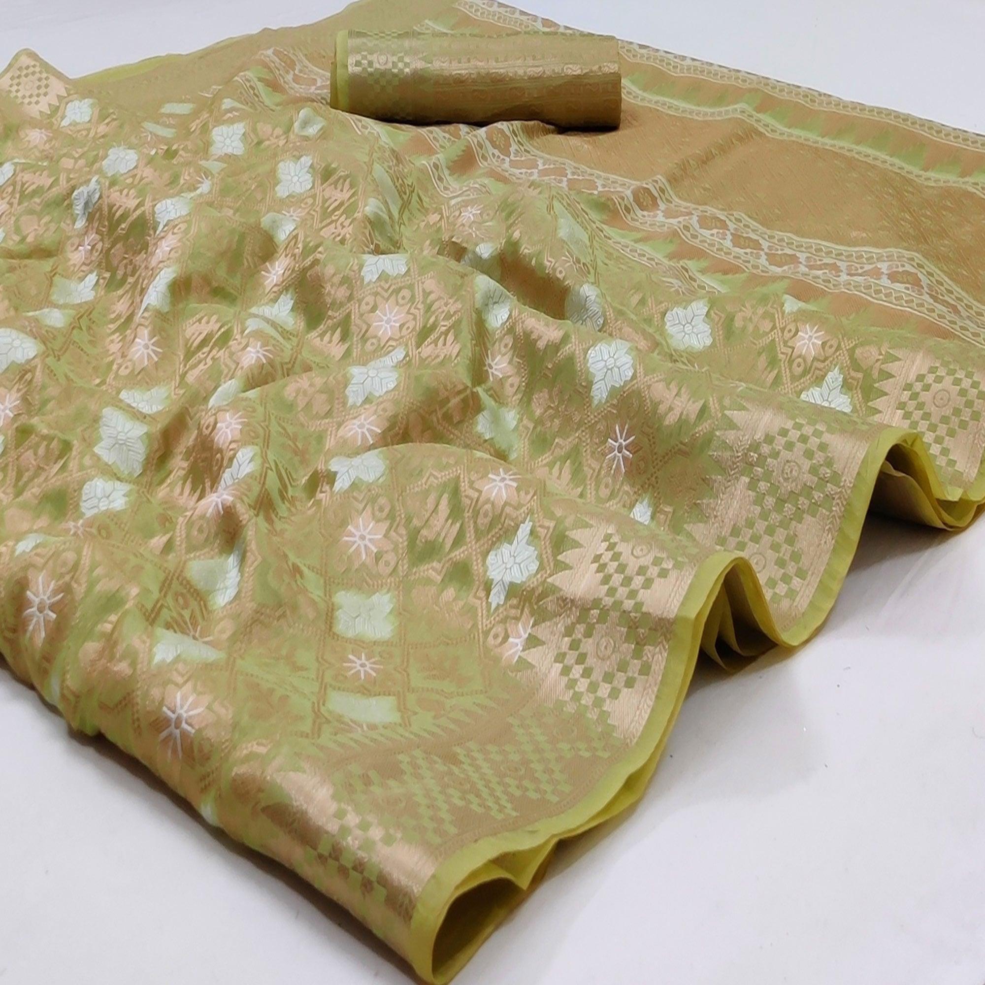 Pista Green Festive Wear Woven Art Silk Saree - Peachmode