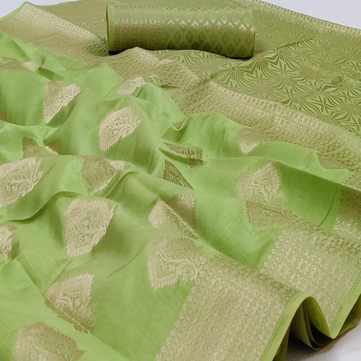 Pista Green Festive Wear Woven Art Silk Saree - Peachmode