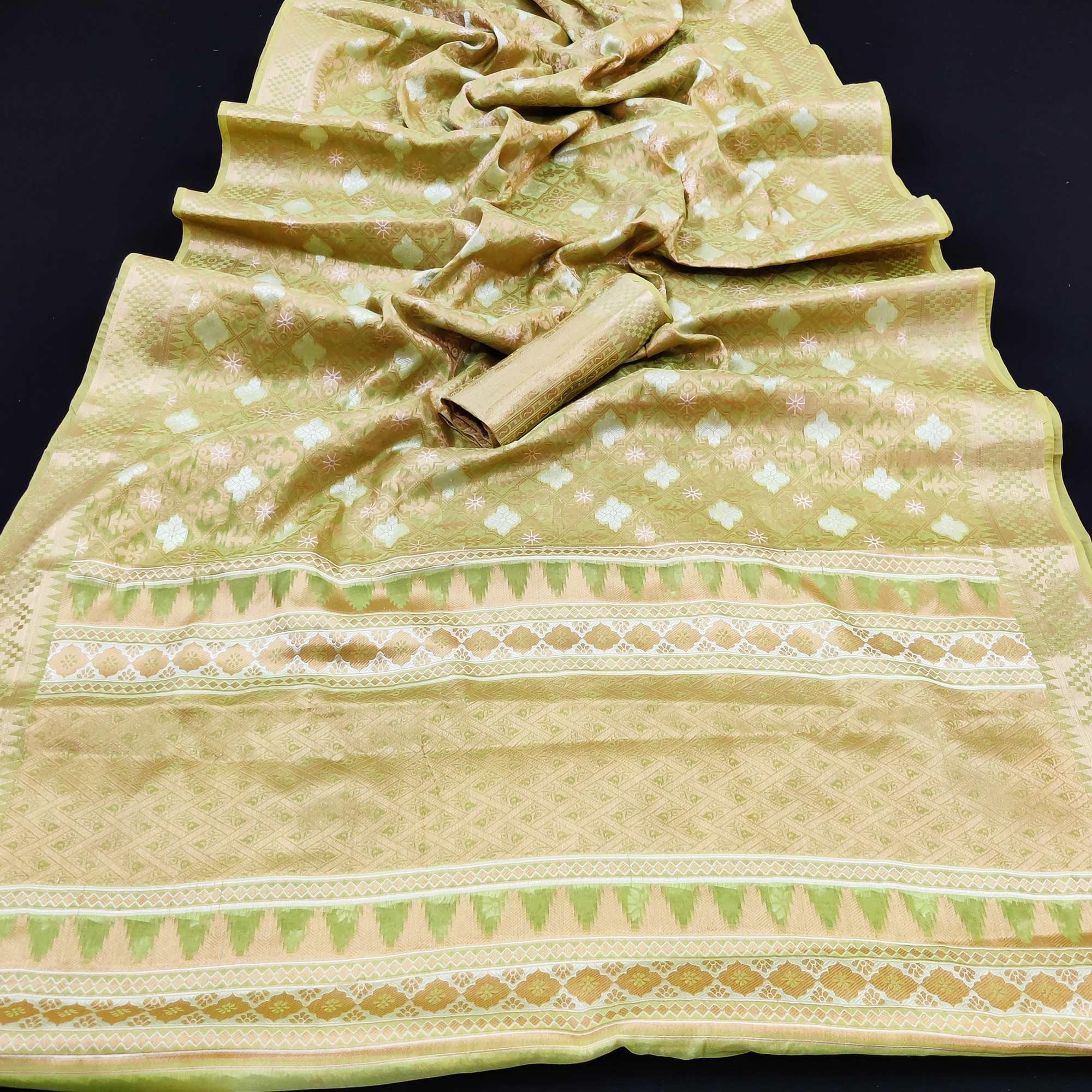 Pista Green Festive Wear Woven Art Silk Saree - Peachmode