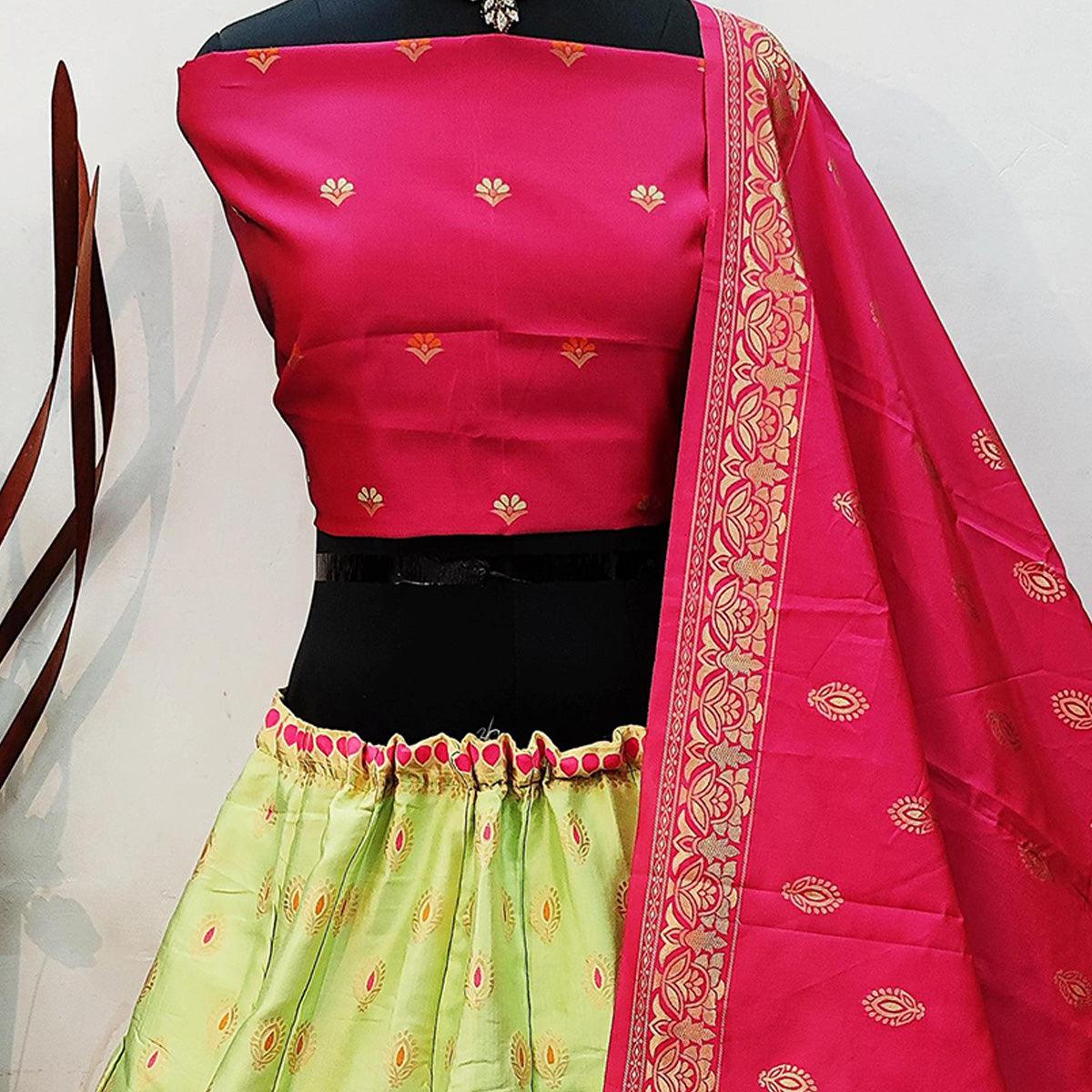 Pista Green Festive Wear Woven Heavy Brocade Lehenga Choli - Peachmode