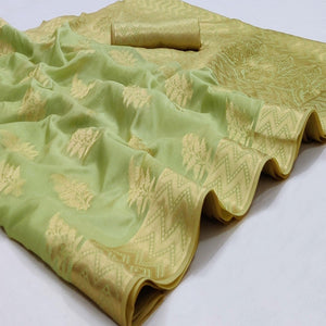 Pista Green Festive Wear Woven Soft Organza Saree - Peachmode