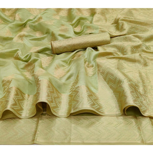 Pista Green Festive Wear Woven Soft Organza Saree - Peachmode
