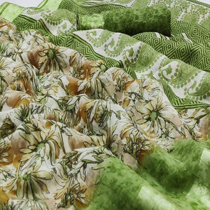 Pista Green Floral Digital Printed Linen Saree - Peachmode