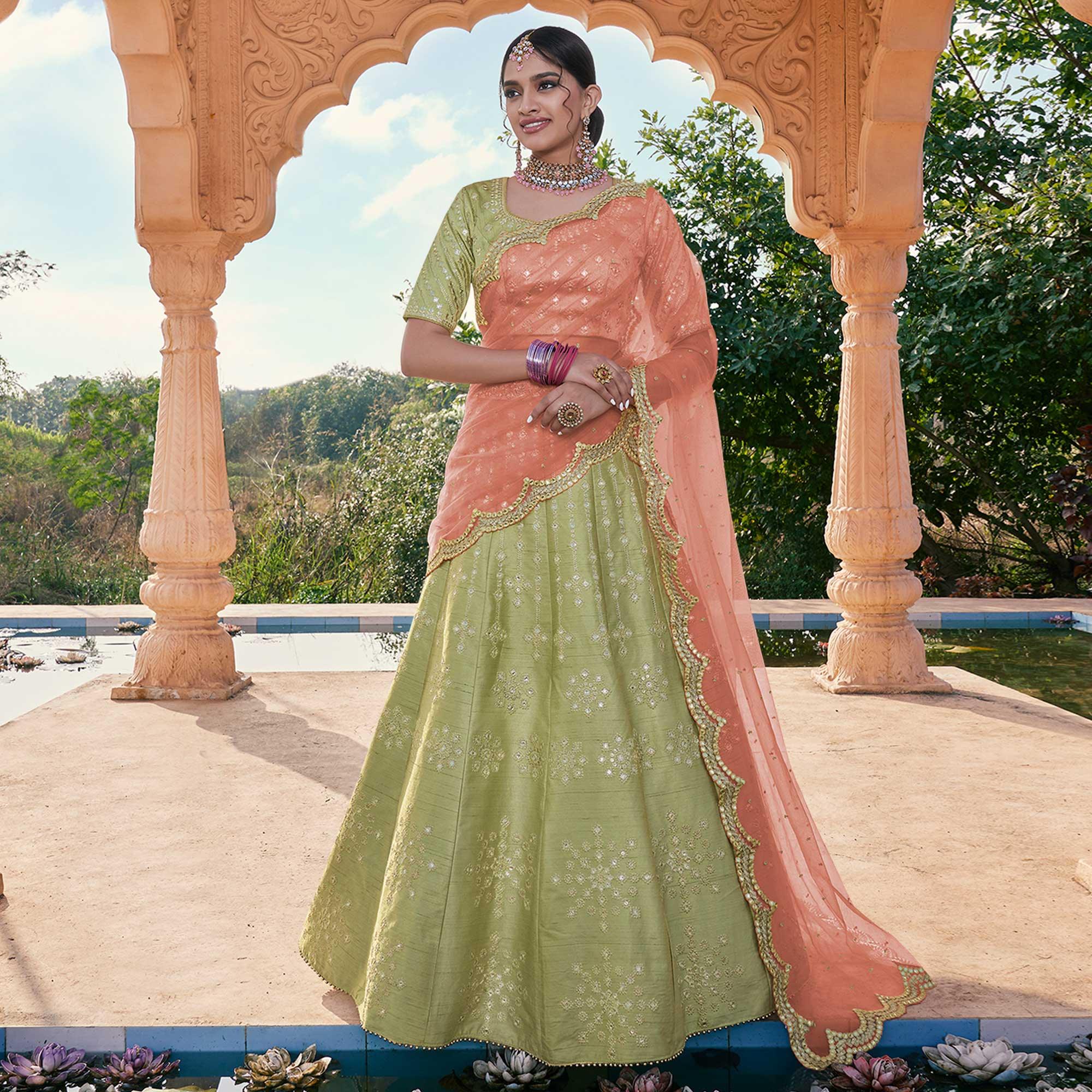 Light Green With Peach Lehenga Sea Green Peach Kota Silk Lehenga