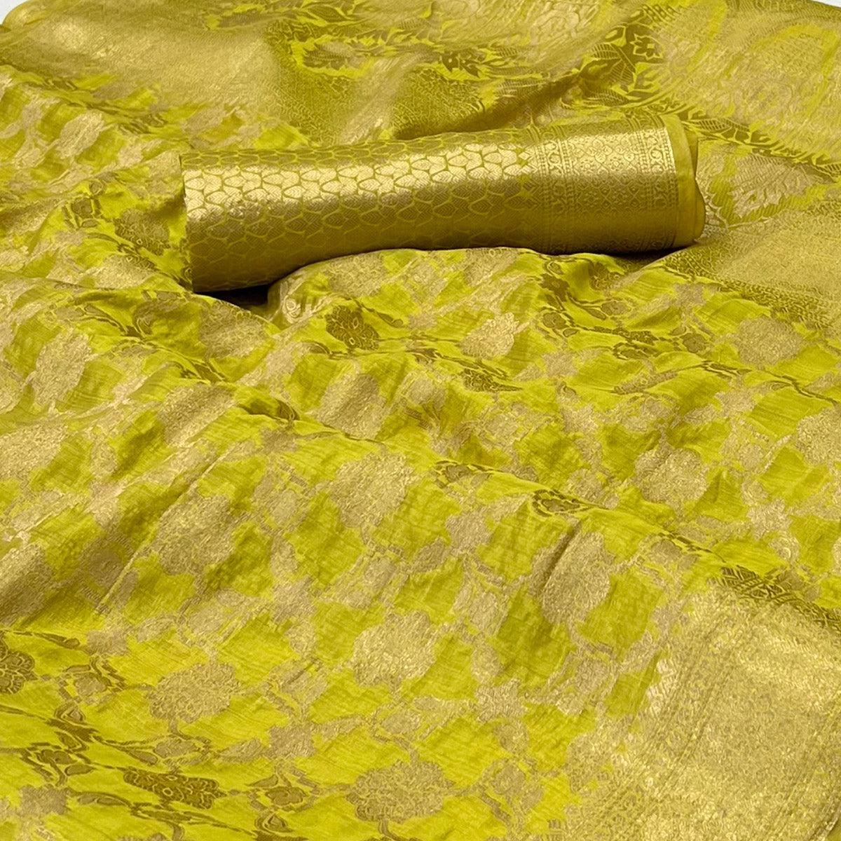 Pista Green Woven Organza Saree - Peachmode