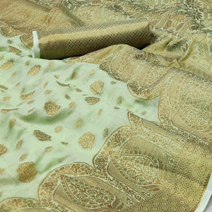 Pista Green Woven Poly Cotton Saree - Peachmode